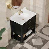 Lucian 36" Single Vanity, Carbon Oak w/ 3 CM White Zeus Silestone Top
