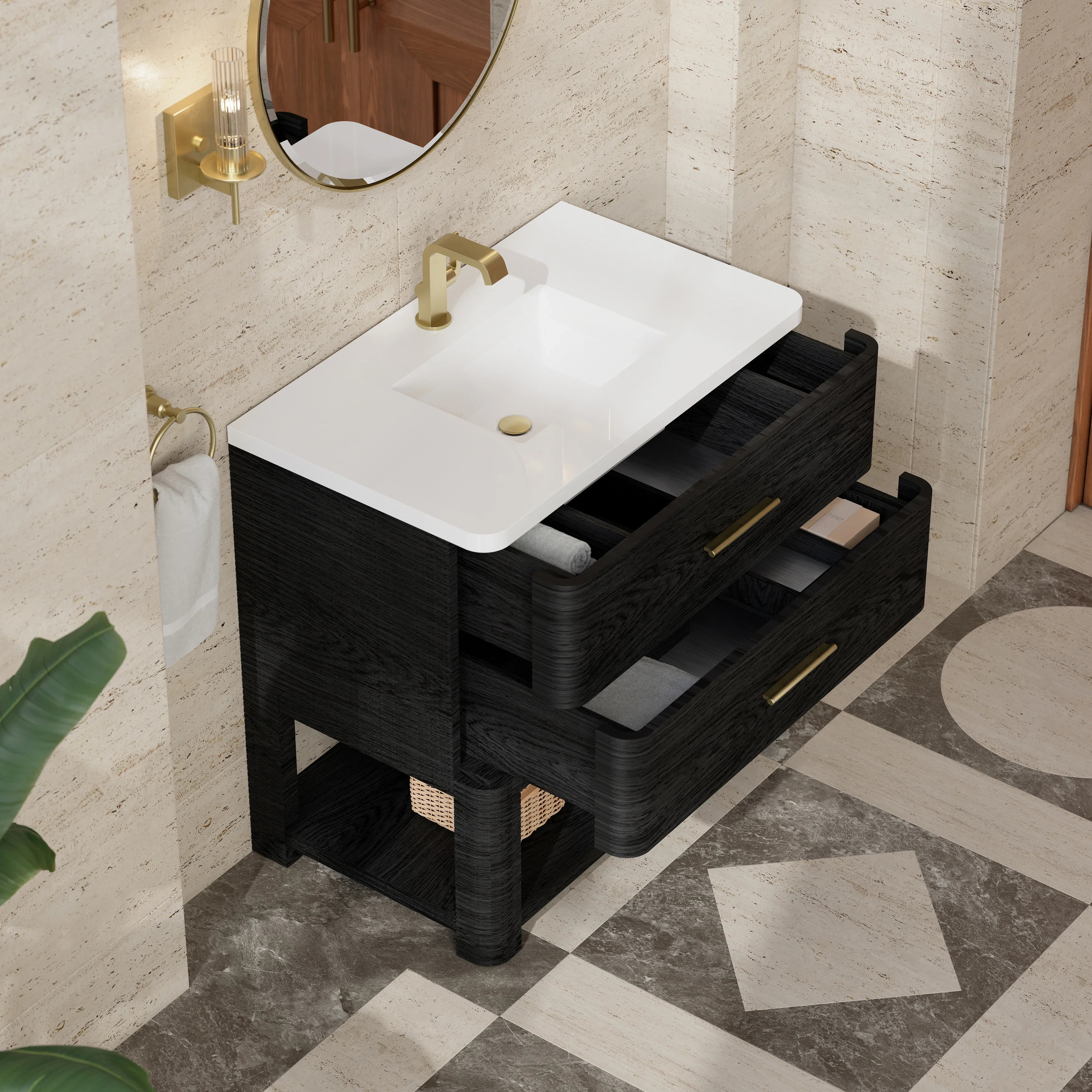 Lucian 36" Single Vanity, Carbon Oak w/ 3 CM White Zeus Silestone Top