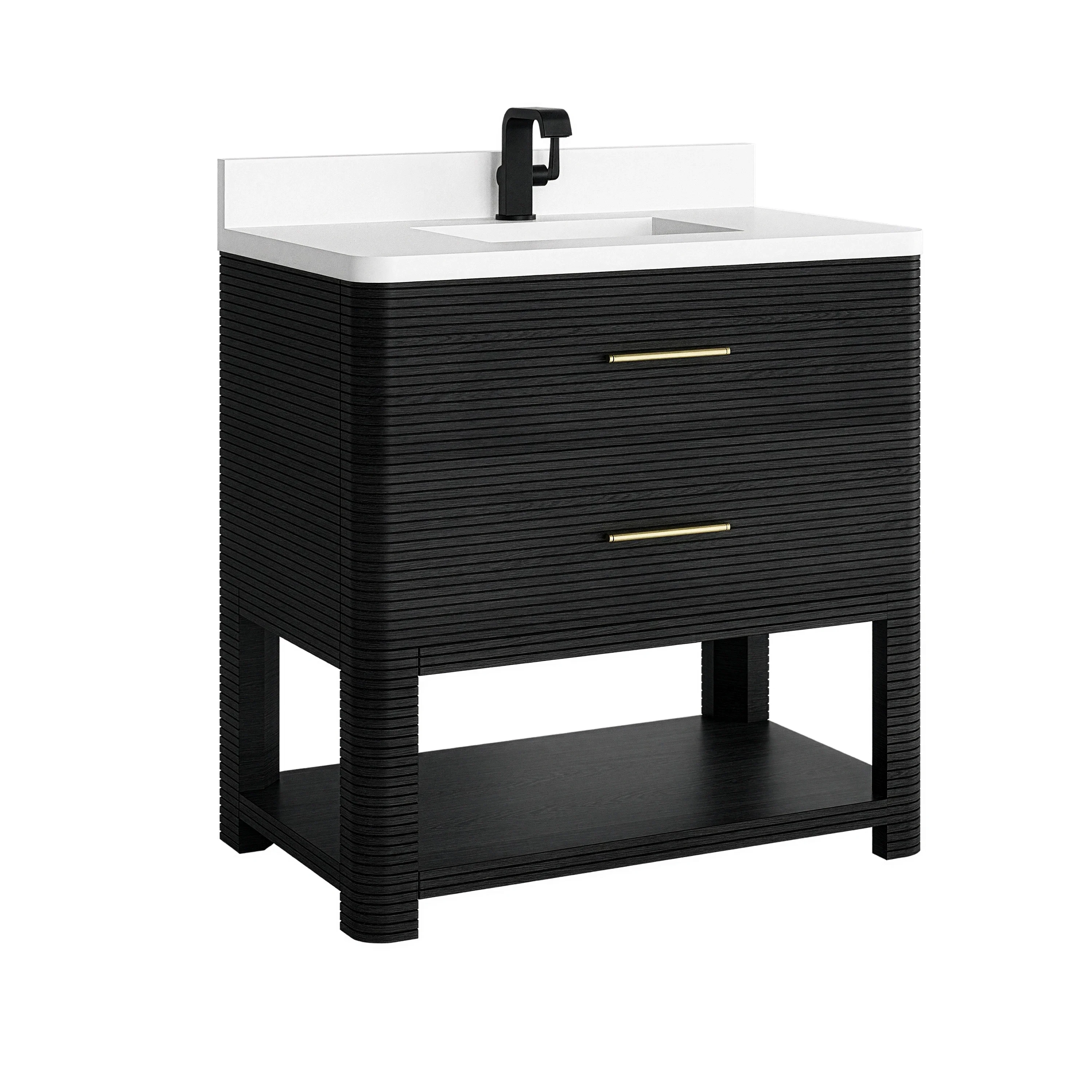 Lucian 36" Single Vanity, Carbon Oak w/ 3 CM White Zeus Silestone Top
