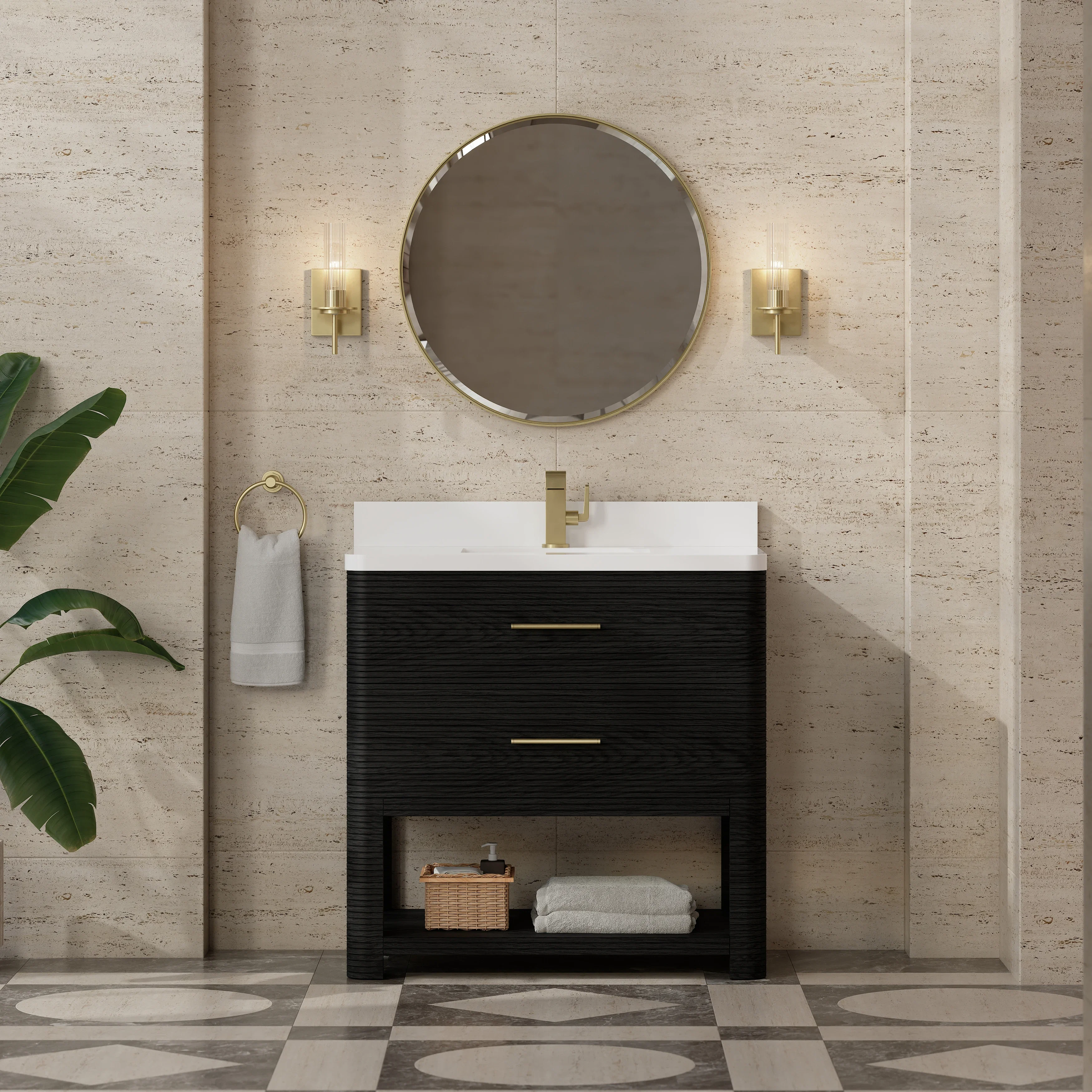 Lucian 36" Single Vanity, Carbon Oak w/ 3 CM White Zeus Silestone Top