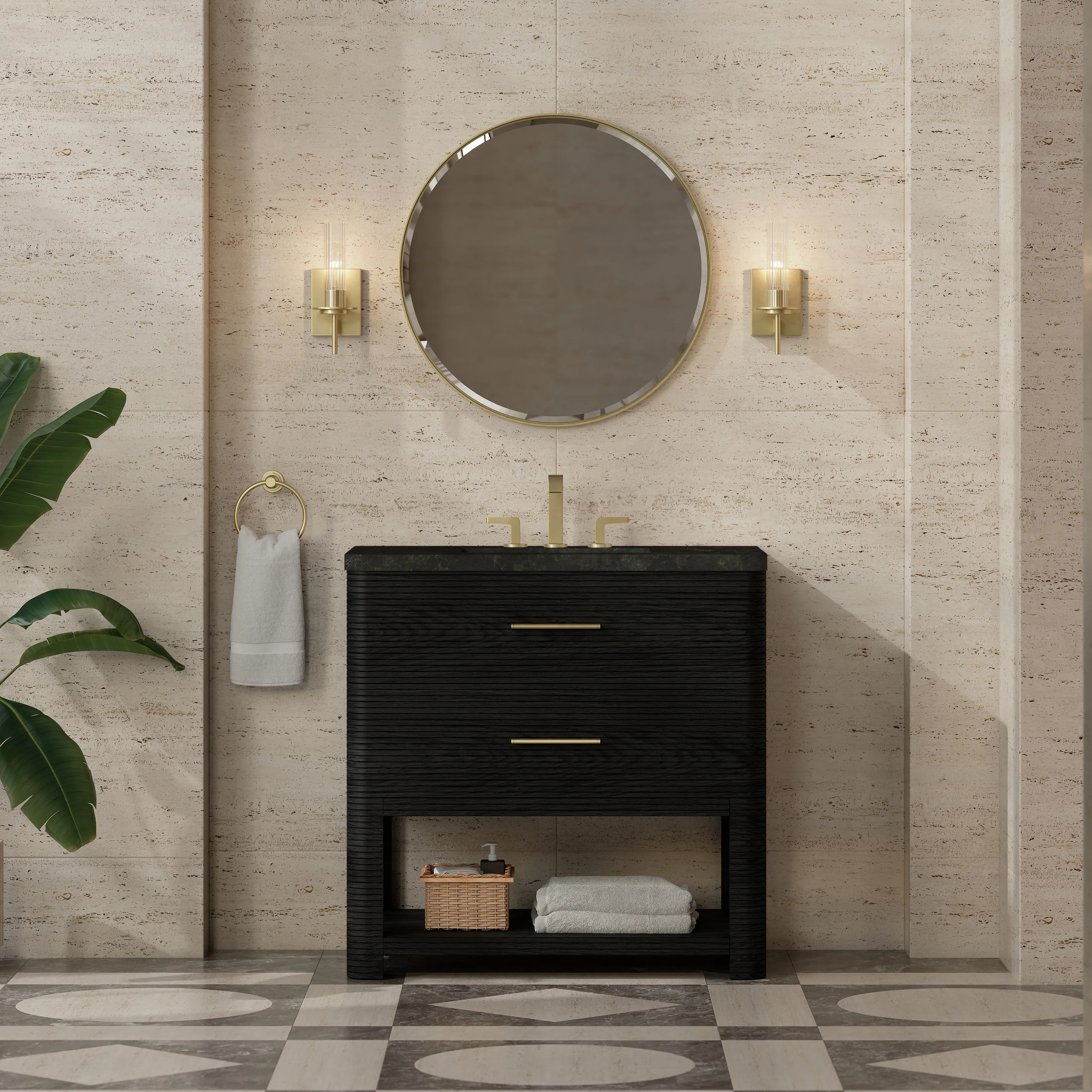 Lucian 36" Single Vanity, Carbon Oak, w/ 3 CM Phantome Eclos Widespread Top