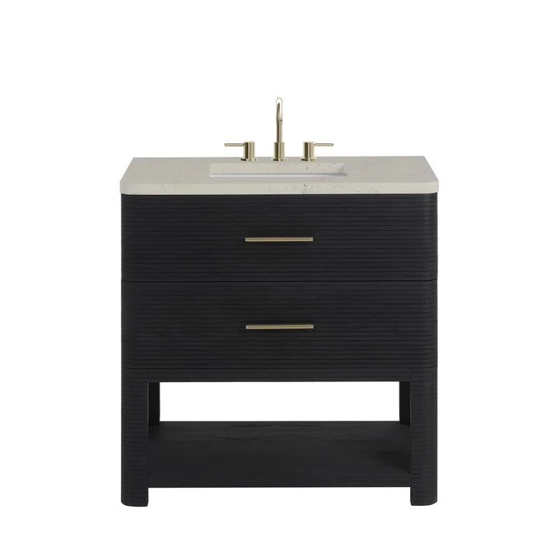 Lucian 36" Single Vanity, Carbon Oak, w/ 3 CM Siberian Silestone Widespread Top