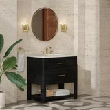 Lucian 36" Single Vanity, Carbon Oak, w/ 3 CM Siberian Silestone Widespread Top