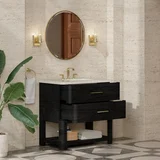 Lucian 36" Single Vanity, Carbon Oak, w/ 3 CM Siberian Silestone Widespread Top