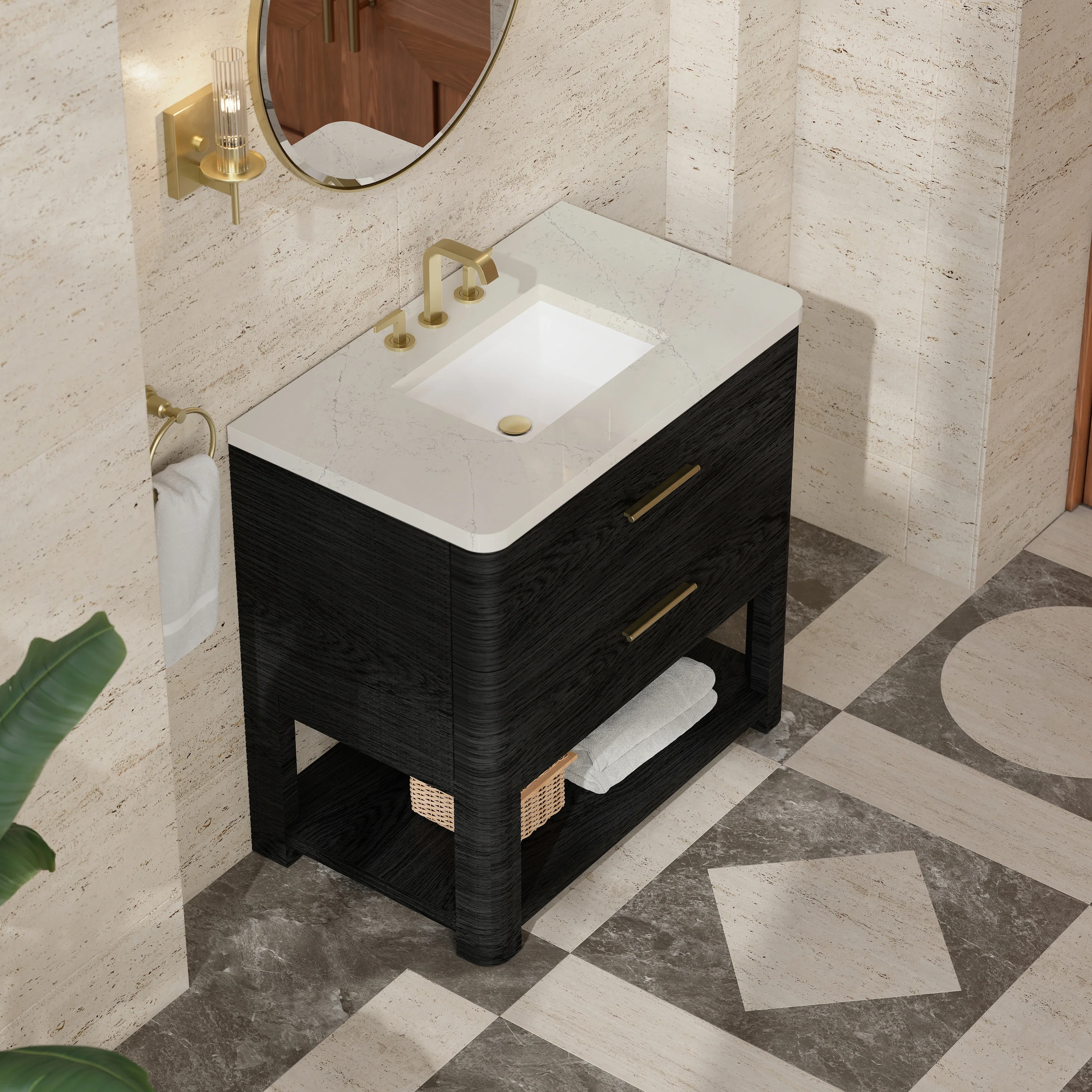 Lucian 36" Single Vanity, Carbon Oak, w/ 3 CM Siberian Silestone Widespread Top