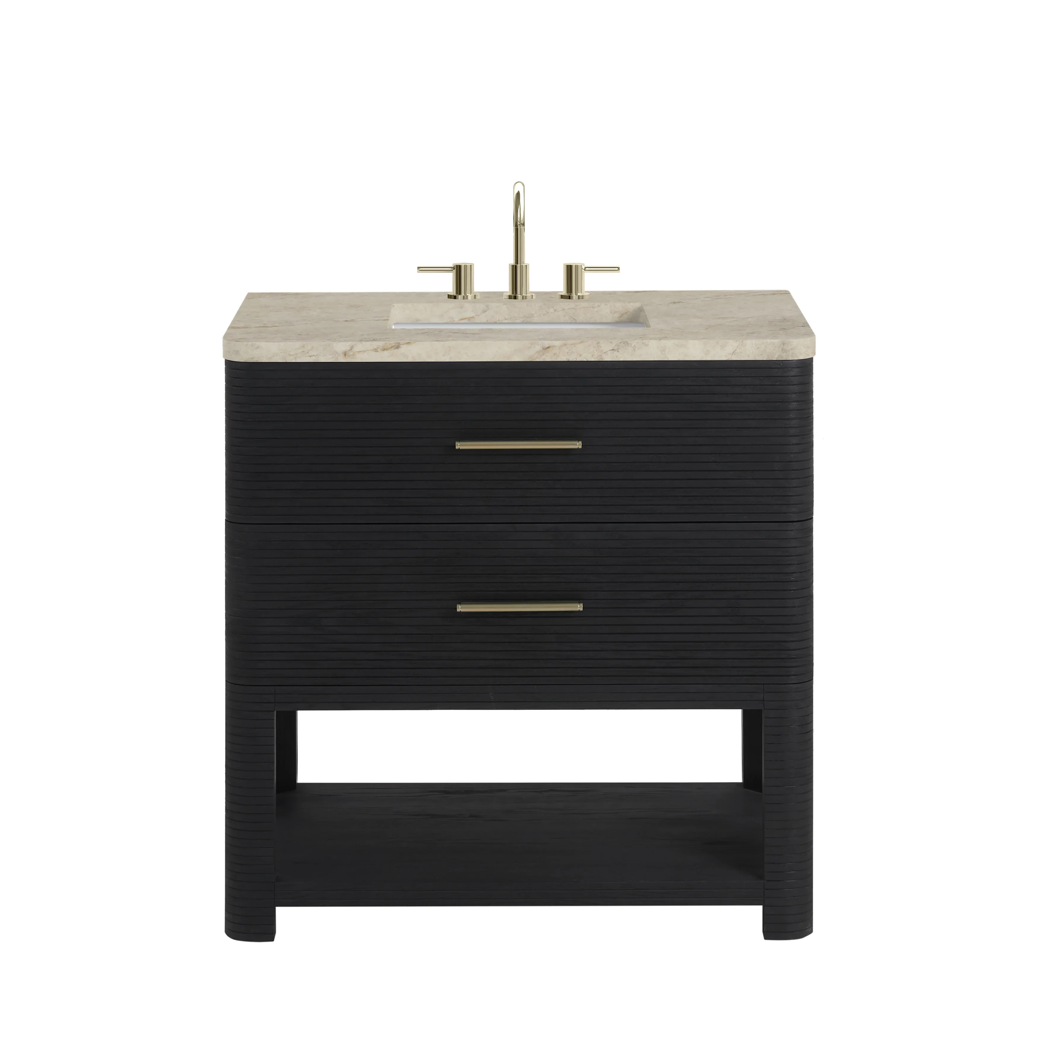 Lucian 36" Single Vanity, Carbon Oak, w/ 3 CM Tajnar Eclos Widespread Top