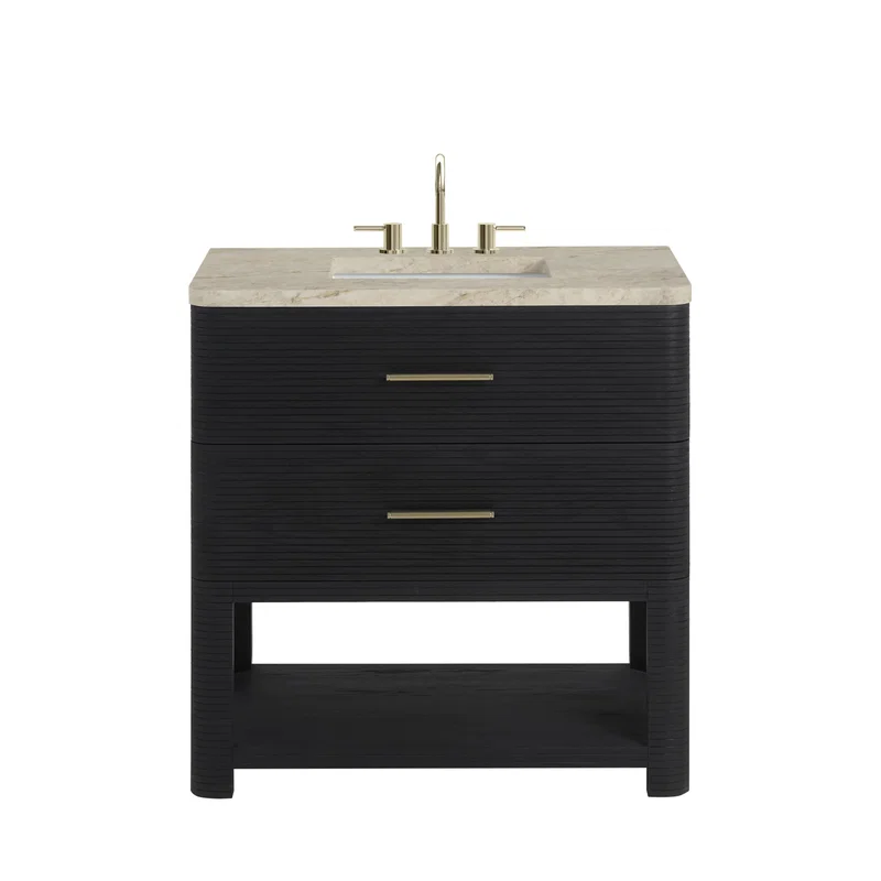 Lucian 36" Single Vanity, Carbon Oak, w/ 3 CM Tajnar Eclos Widespread Top