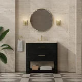 Lucian 36" Single Vanity, Carbon Oak, w/ 3 CM Tajnar Eclos Widespread Top