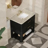Lucian 36" Single Vanity, Carbon Oak, w/ 3 CM Tajnar Eclos Widespread Top
