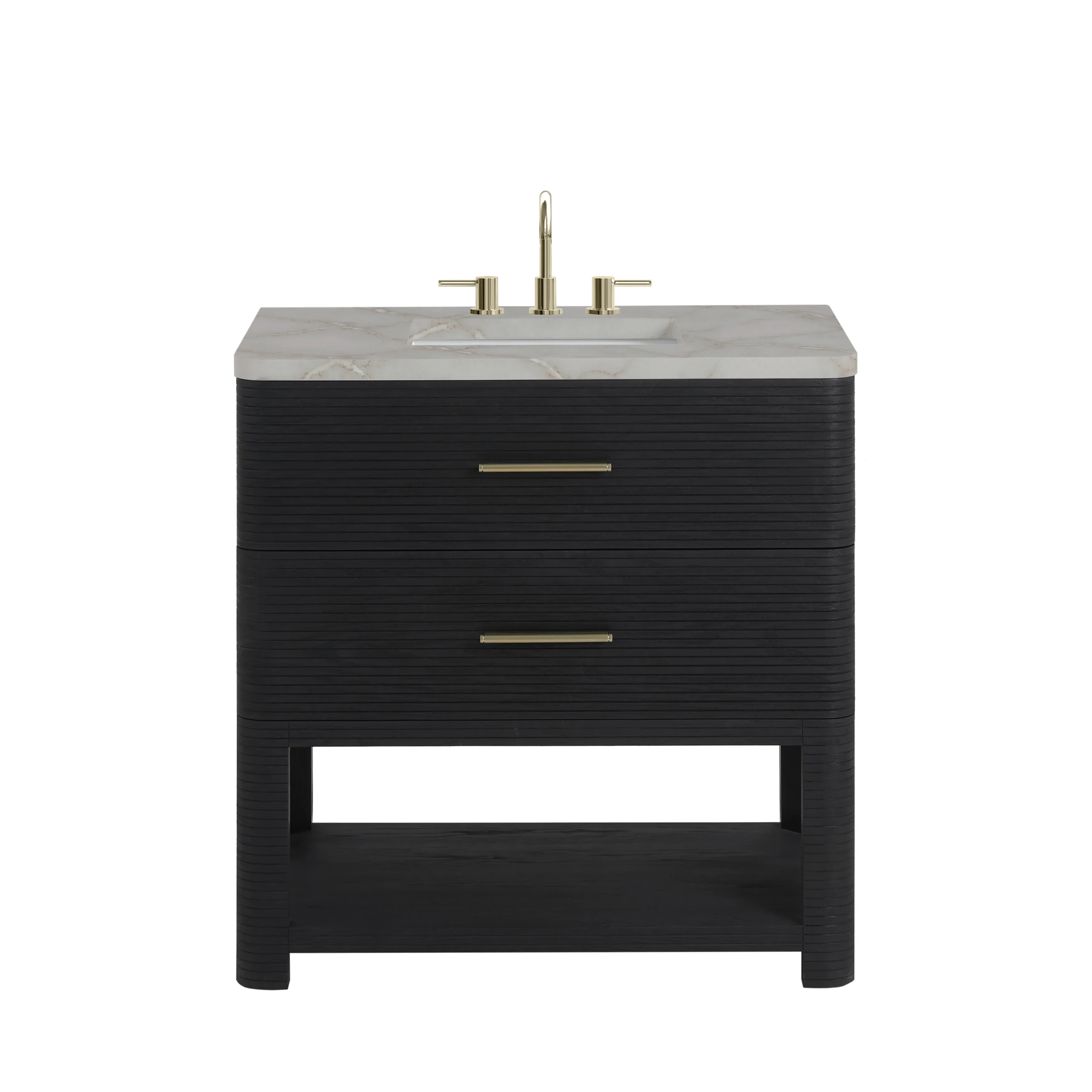 Lucian 36" Single Vanity, Carbon Oak w/ 3 CM Victorian Silver Silestone Widespread Top
