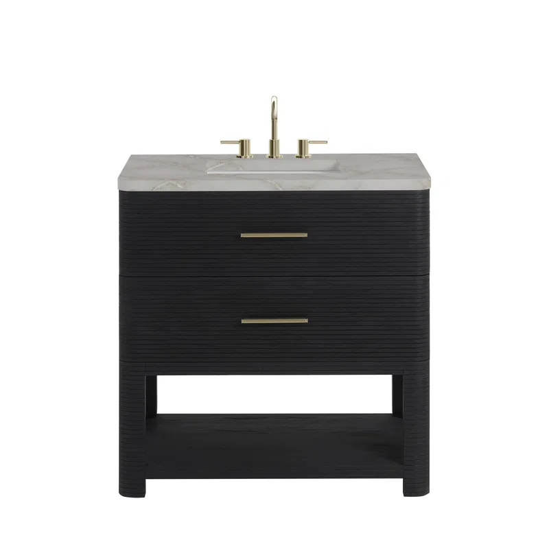 Lucian 36" Single Vanity, Carbon Oak w/ 3 CM Victorian Silver Silestone Widespread Top