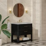 Lucian 36" Single Vanity, Carbon Oak w/ 3 CM Victorian Silver Silestone Widespread Top
