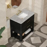 Lucian 36" Single Vanity, Carbon Oak w/ 3 CM Victorian Silver Silestone Widespread Top