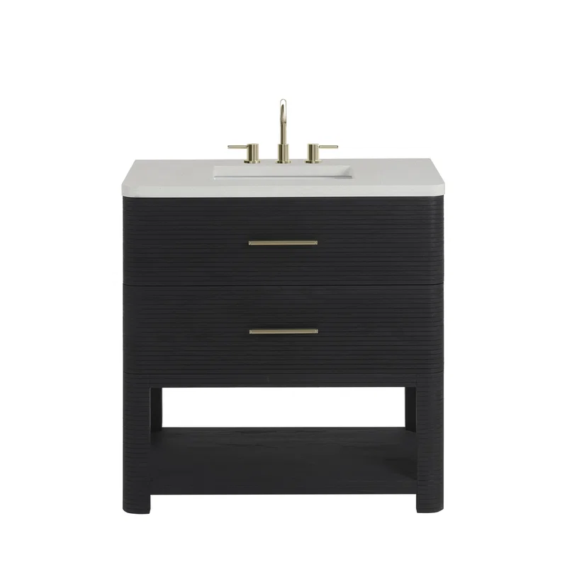 Lucian 36" Single Vanity, Carbon Oak w/ 3 CM White Zeus Silestone Widespread Top