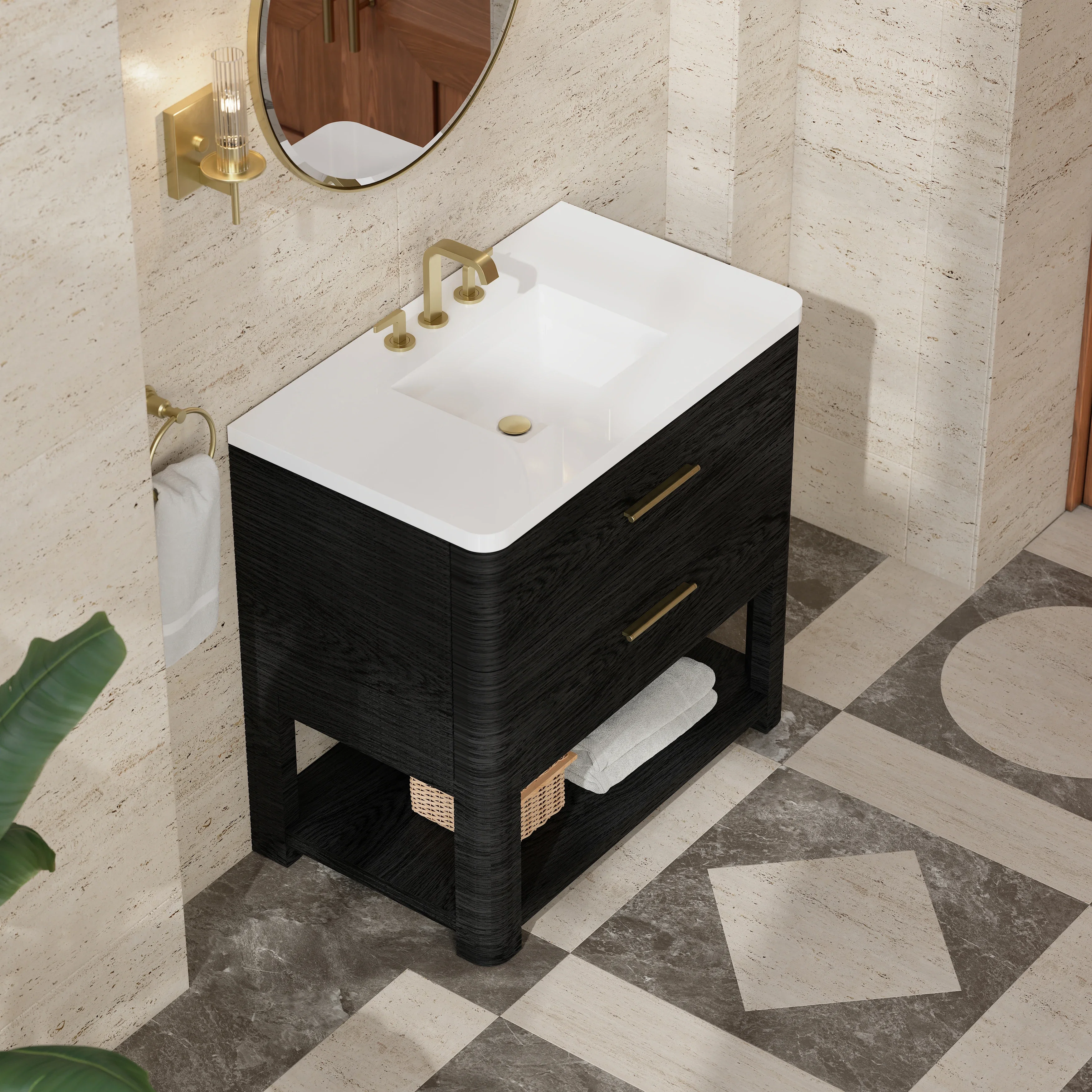 Lucian 36" Single Vanity, Carbon Oak w/ 3 CM White Zeus Silestone Widespread Top