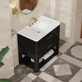 Lucian 36" Single Vanity, Carbon Oak w/ 3 CM White Zeus Silestone Widespread Top