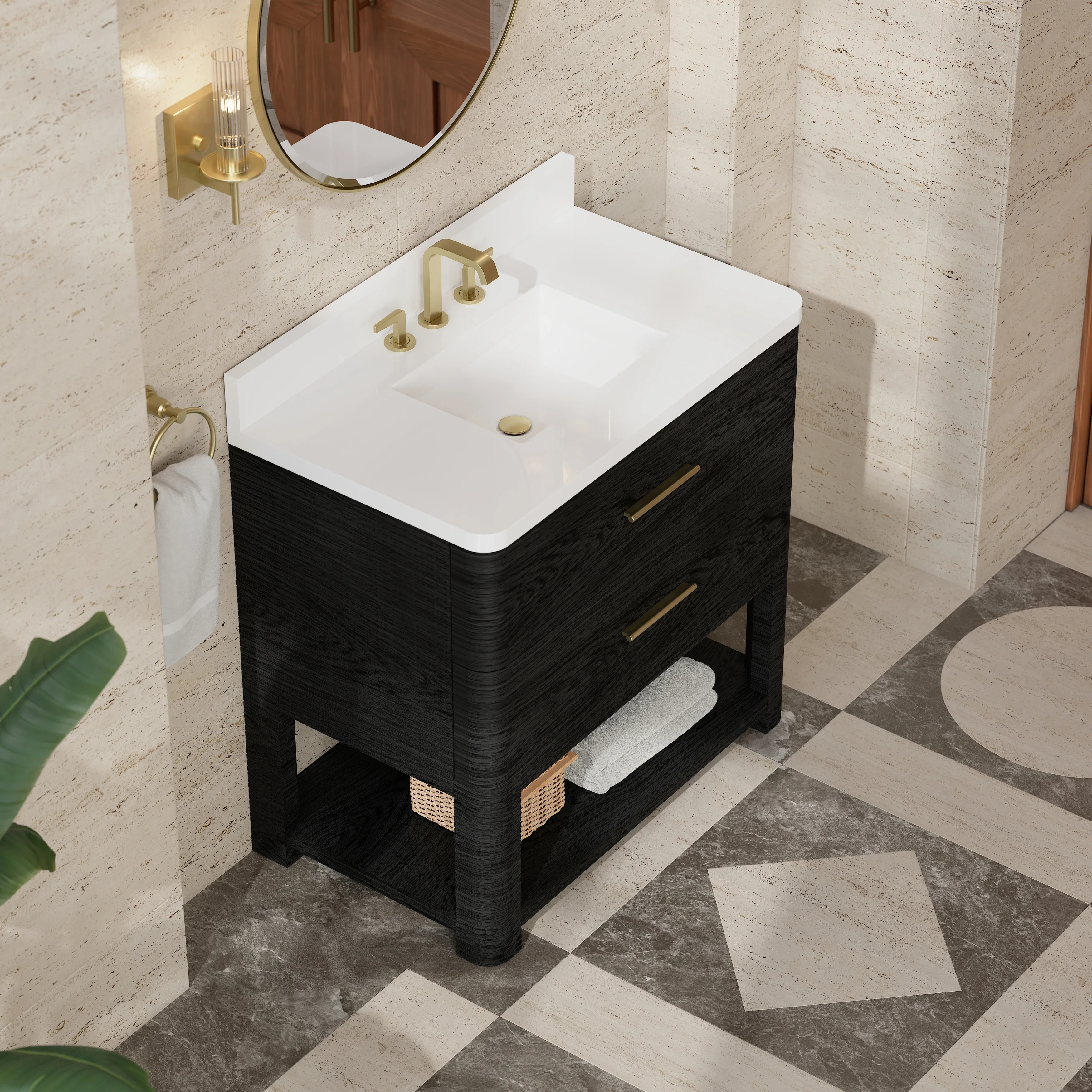 Lucian 36" Single Vanity, Carbon Oak w/ 3 CM White Zeus Silestone Widespread Top
