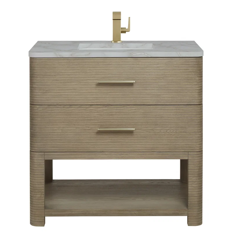 Lucian 36" Single Vanity, Pebble Oak w/ 3 CM Victorian Silver Silestone Top