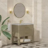 Lucian 36" Single Vanity, Pebble Oak w/ 3 CM Victorian Silver Silestone Top