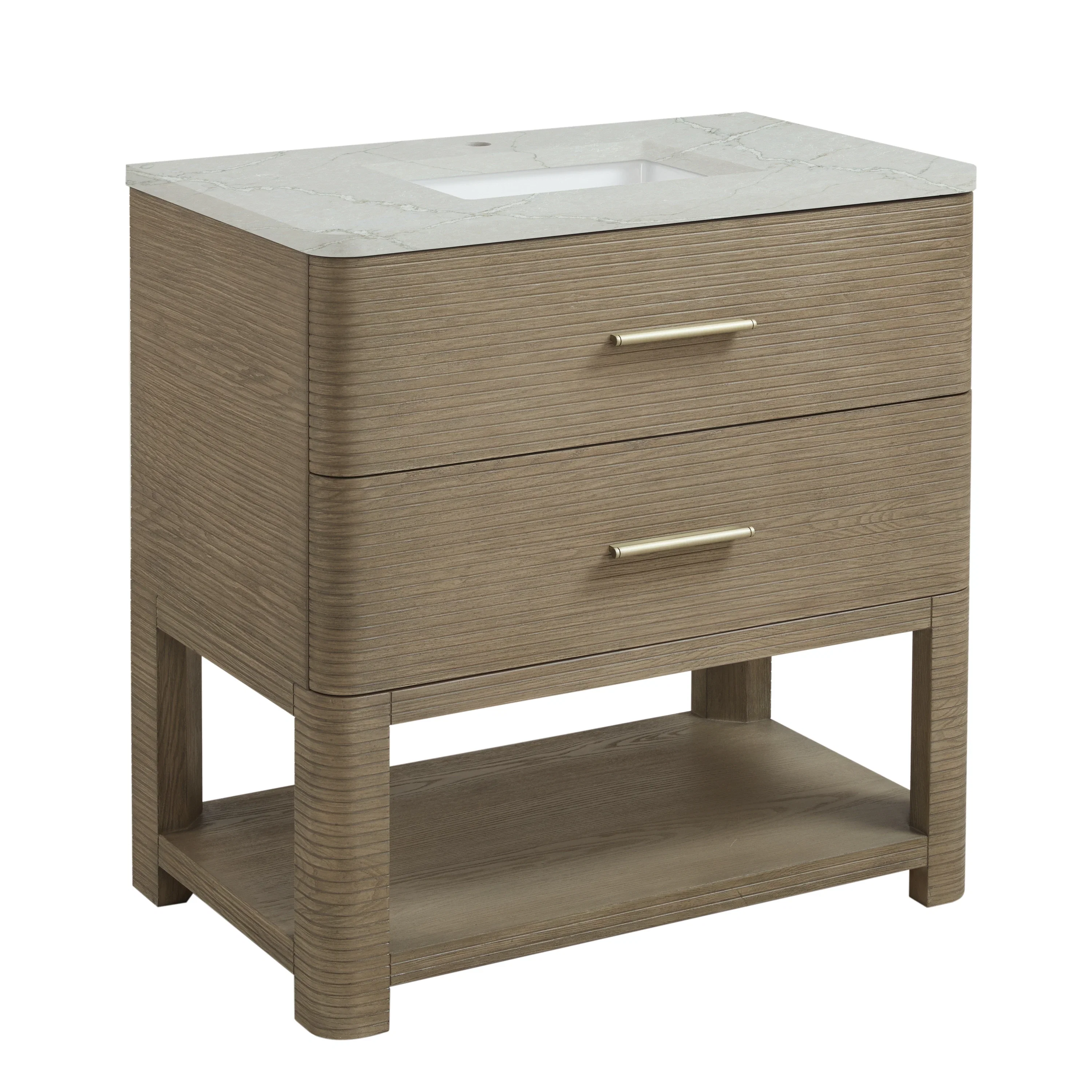 Lucian 36" Single Vanity, Pebble Oak w/ 3 CM Victorian Silver Silestone Top