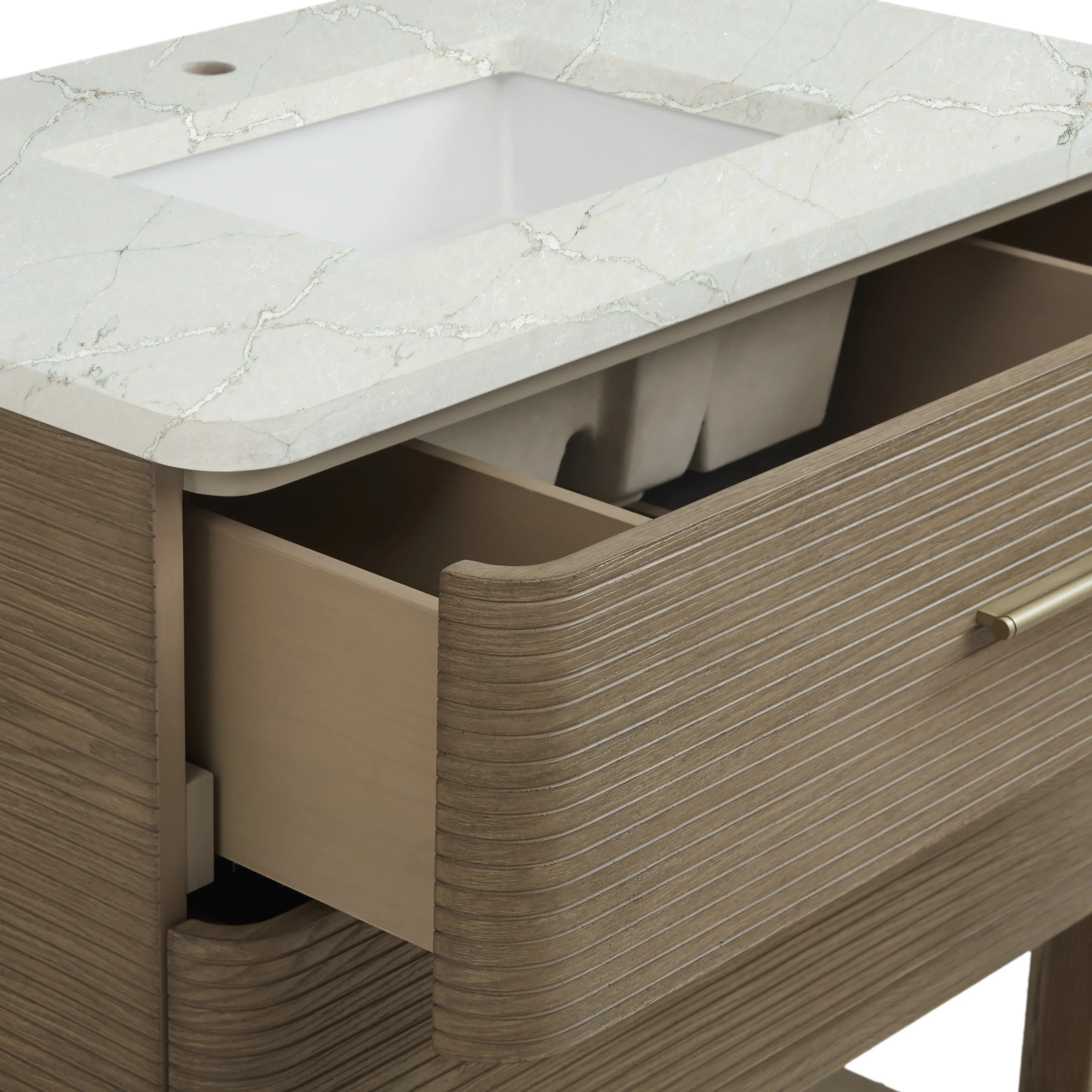 Lucian 36" Single Vanity, Pebble Oak w/ 3 CM Victorian Silver Silestone Top