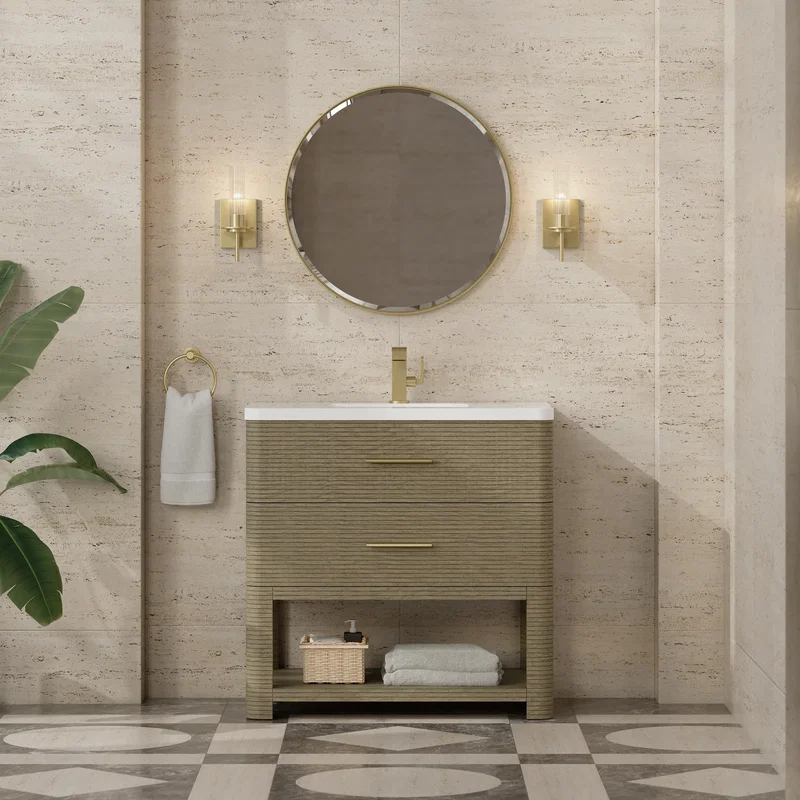Lucian 36" Single Vanity, Pebble Oak w/ 3 CM White Zeus Silestone Top