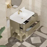 Lucian 36" Single Vanity, Pebble Oak w/ 3 CM White Zeus Silestone Top
