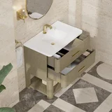 Lucian 36" Single Vanity, Pebble Oak w/ 3 CM White Zeus Silestone Top