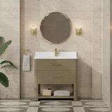 Lucian 36" Single Vanity, Pebble Oak w/ 3 CM White Zeus Silestone Top