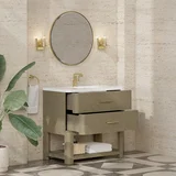 Lucian 36" Single Vanity, Pebble Oak w/ 3 CM White Zeus Silestone Top
