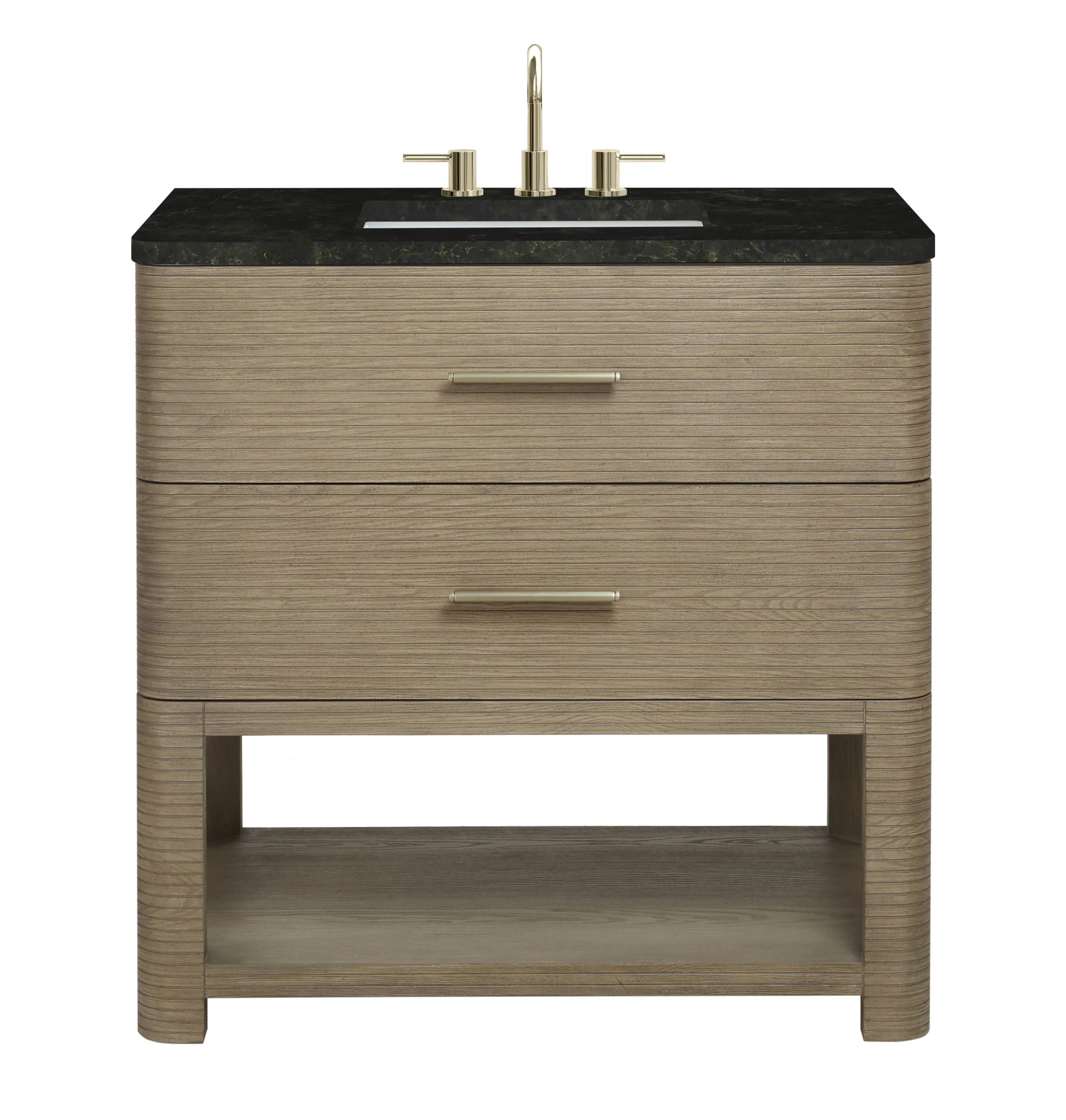 Lucian 36" Single Vanity, Pebble Oak, w/ 3 CM Phantome Eclos Widespread Top