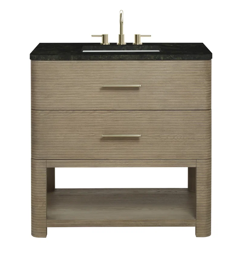 Lucian 36" Single Vanity, Pebble Oak, w/ 3 CM Phantome Eclos Widespread Top