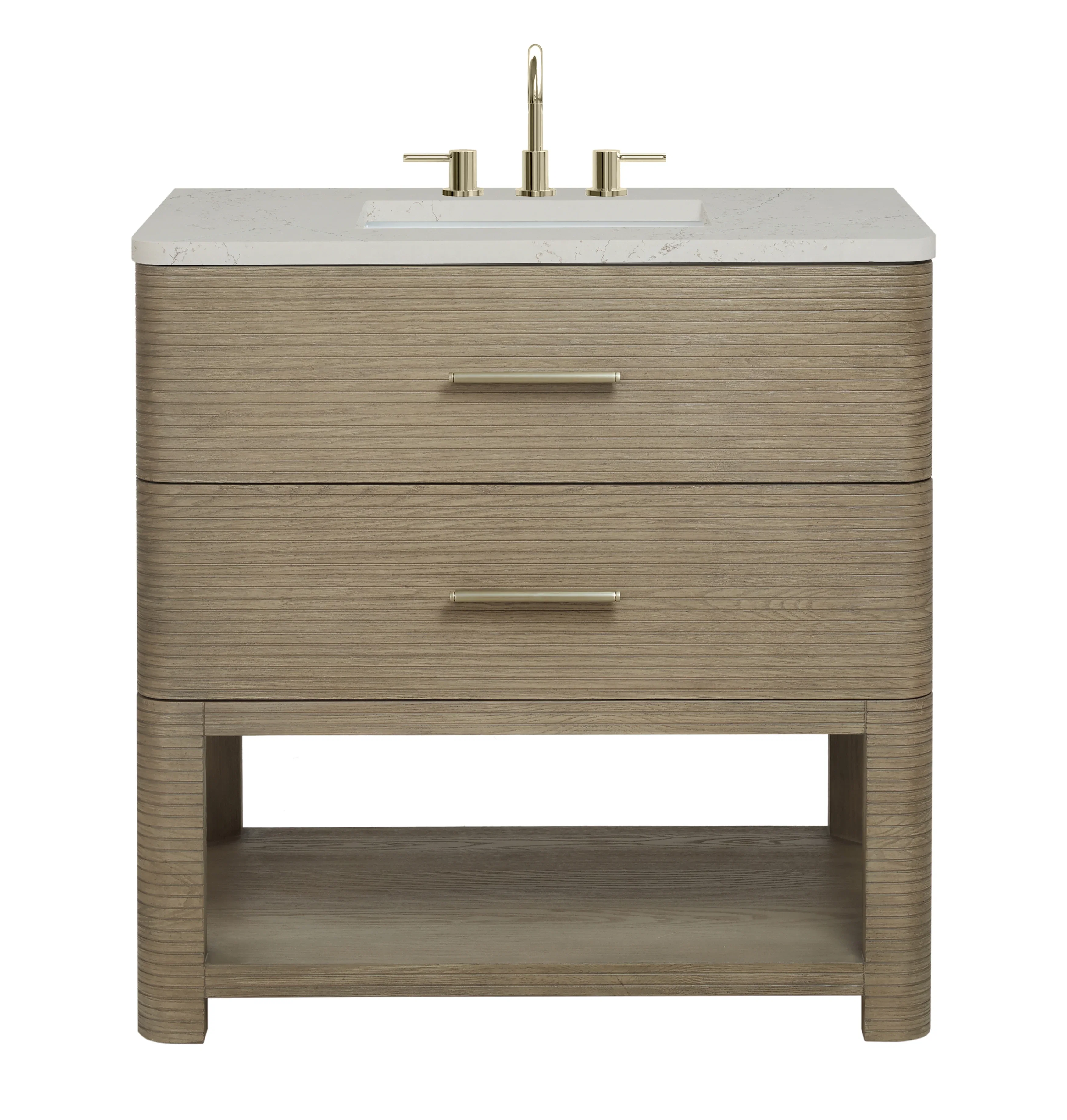 Lucian 36" Single Vanity, Pebble Oak, w/ 3 CM Siberian Silestone Widespread Top