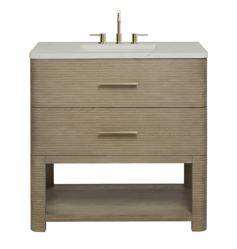 Lucian 36" Single Vanity, Pebble Oak, w/ 3 CM Siberian Silestone Widespread Top