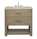 Lucian 36" Single Vanity, Pebble Oak, w/ 3 CM Tajnar Eclos Widespread Top