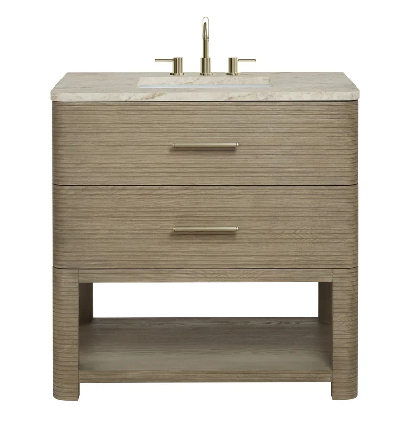 Lucian 36" Single Vanity, Pebble Oak, w/ 3 CM Tajnar Eclos Widespread Top