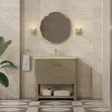 Lucian 36" Single Vanity, Pebble Oak, w/ 3 CM Tajnar Eclos Widespread Top