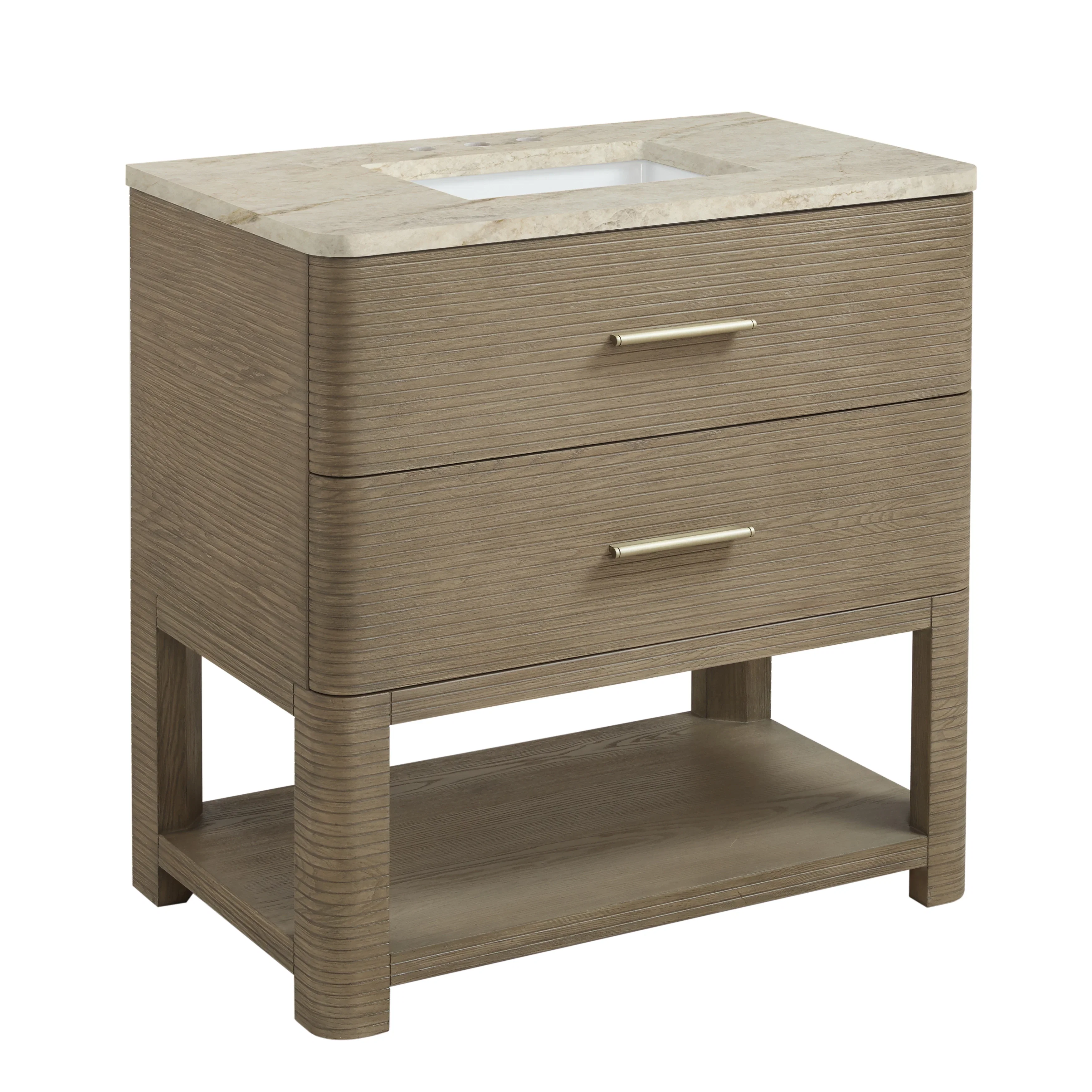 Lucian 36" Single Vanity, Pebble Oak, w/ 3 CM Tajnar Eclos Widespread Top