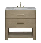 Lucian 36" Single Vanity, Pebble Oak w/ 3 CM Victorian Silver Silestone Widespread Top