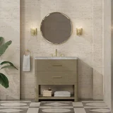 Lucian 36" Single Vanity, Pebble Oak w/ 3 CM Victorian Silver Silestone Widespread Top