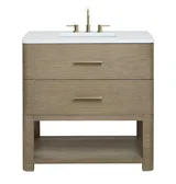 Lucian 36" Single Vanity, Pebble Oak w/ 3 CM White Zeus Silestone Widespread Top