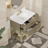 Lucian 36" Single Vanity, Pebble Oak w/ 3 CM White Zeus Silestone Widespread Top