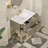 Lucian 36" Single Vanity, Pebble Oak w/ 3 CM White Zeus Silestone Widespread Top