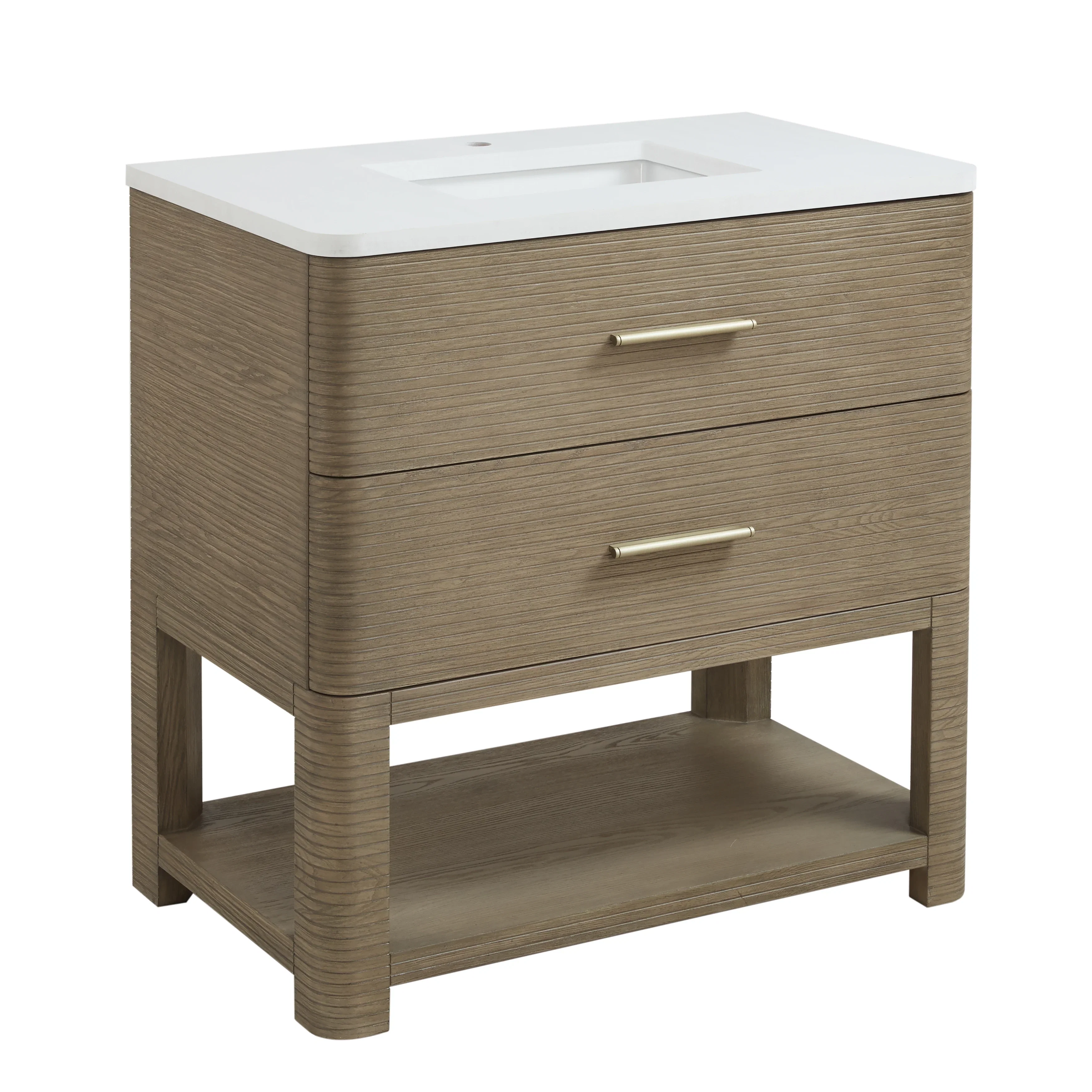 Lucian 36" Single Vanity, Pebble Oak w/ 3 CM White Zeus Silestone Widespread Top