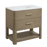 Lucian 36" Single Vanity, Pebble Oak w/ 3 CM White Zeus Silestone Widespread Top