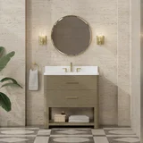 Lucian 36" Single Vanity, Pebble Oak w/ 3 CM White Zeus Silestone Widespread Top