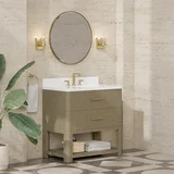 Lucian 36" Single Vanity, Pebble Oak w/ 3 CM White Zeus Silestone Widespread Top