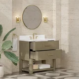 Lucian 36" Single Vanity, Pebble Oak w/ 3 CM White Zeus Silestone Widespread Top