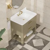 Lucian 36" Single Vanity, Pebble Oak w/ 3 CM White Zeus Silestone Widespread Top