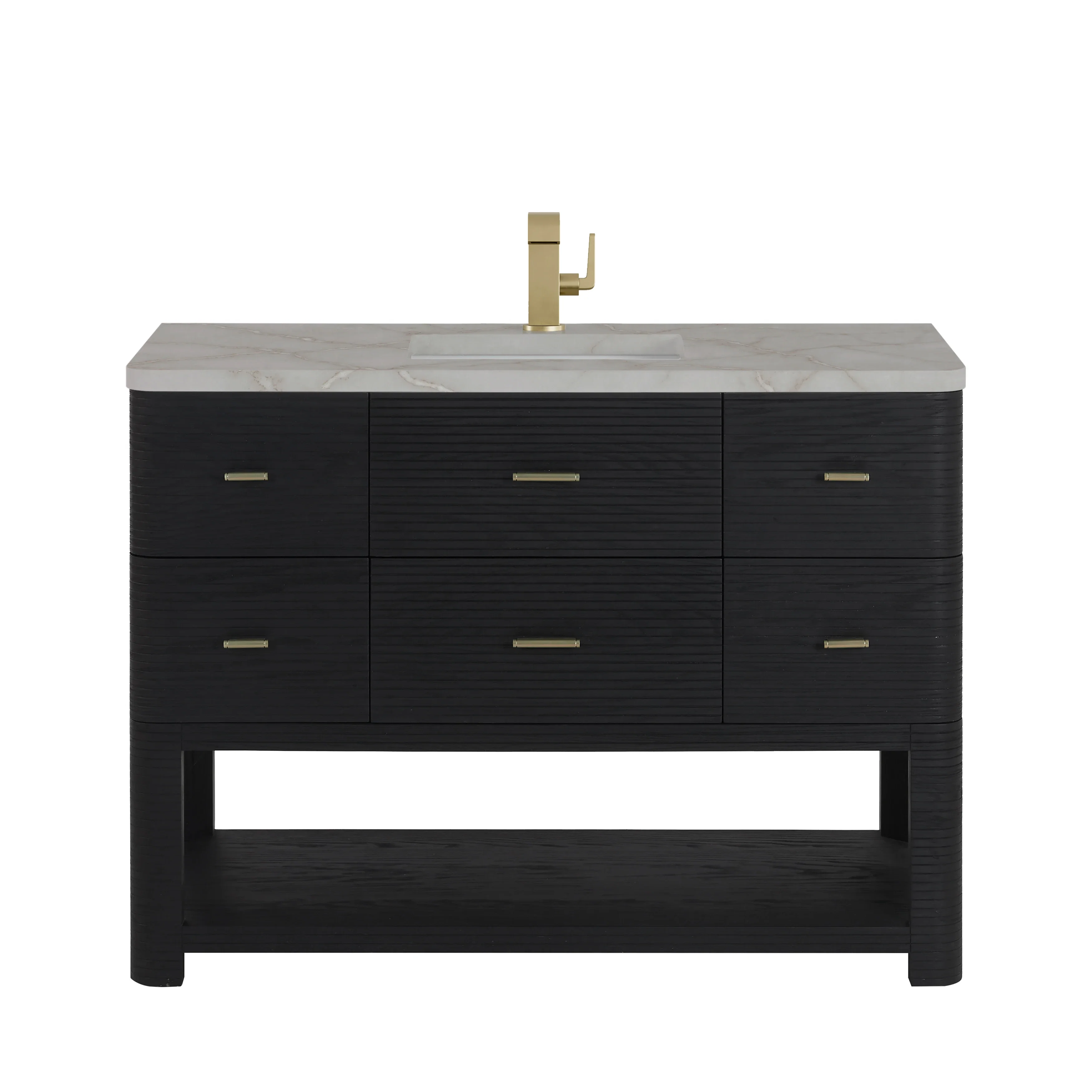 Lucian 48" Single Vanity, Carbon Oak w/ 3 CM Victorian Silver Silestone Top